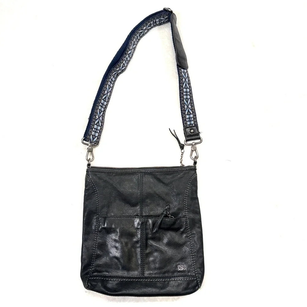 The Sak Lucia Women's Black Leather Crossbody Bag Purse Adjustable Webbing Strap - Picture 1 of 8